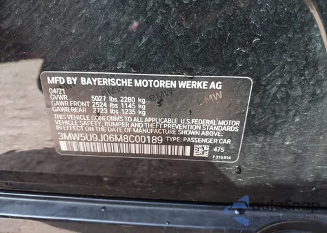 2021 BMW 3 Series M340I xDrive from USA, damaged, VIN 3MW5U9J06M8C00189